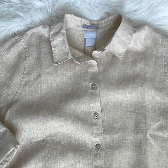 NWT Chico’s Metallic No Iron Shirt Size 0 - Picture 9 of 11